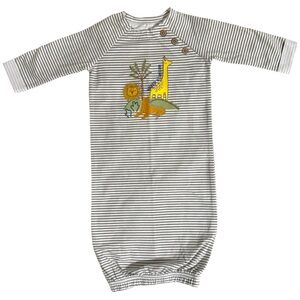 Baby Gown Gray White Stripe Jungle Animal Appliqué Happy Kingdom 0-3M NWOT